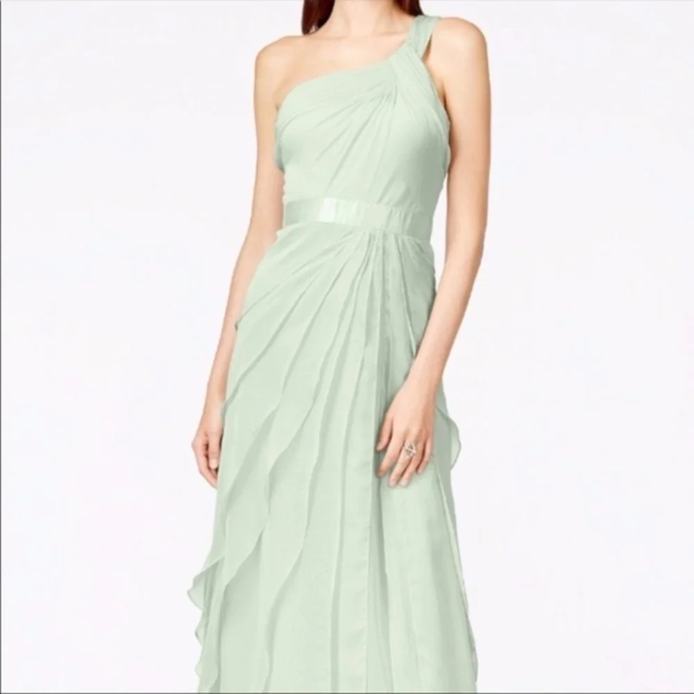 WOOHOO SOLD ❤️NWT GORGEOUS ADRIANA PAPELL Mint Chiffon One-Shoulder Gown - Picture 2 of 9